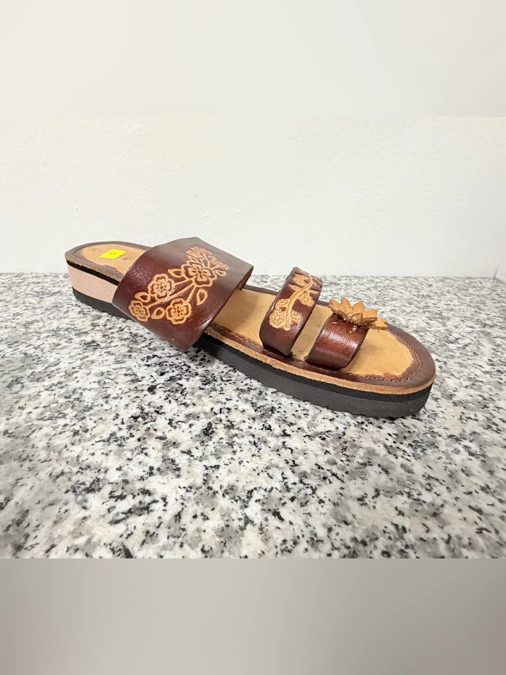 Women’s Brown Floral Leather Slide Sandals mexico sz 5 US sz 8 - Picture 8 of 9